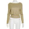 Europese Herfst Veelzijdig Casual Taille-Insnijdend Kleurblok Streep Lange Mouw T-shirt voor Dames