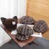 Cartoon plaid woolen octagonal hat female retro fashion versatile atmosphere show face small newsboy beret forward hat
