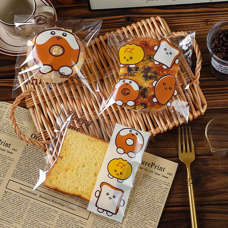 Cartoon Bread Storage Bags Self-Sealing Clear Plastic Packaging Bags For Sliced Bread Donuts Bagels Buns Resealable Bakery