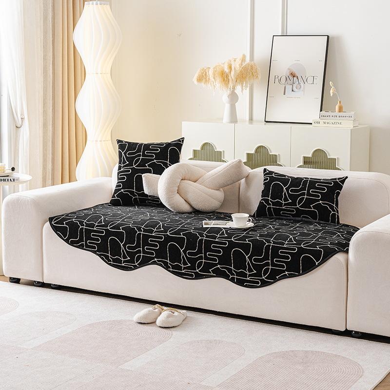 

Подушка для дивана из шенилла необычной формы в стиле легкой роскоши, нерегулярная простая подушка для дивана, всесезонная нескользящая и устойчивая к царапинам от кошек подушка для дивана 90*90cm чёрный