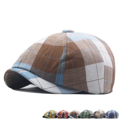 Kleurrijke geruite baret dames lente zomer herfst vintage achthoekige pet heren voorwaartse pet dunne outdoor zonnehoed Gatsby schildershoeden