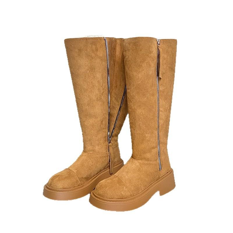 Cowhide Version~ Thick-soled Big Tube Snow Boots Women's Windproof and Cold-resistant Wool Integrated Cotton Shoes New Fashion High Boots