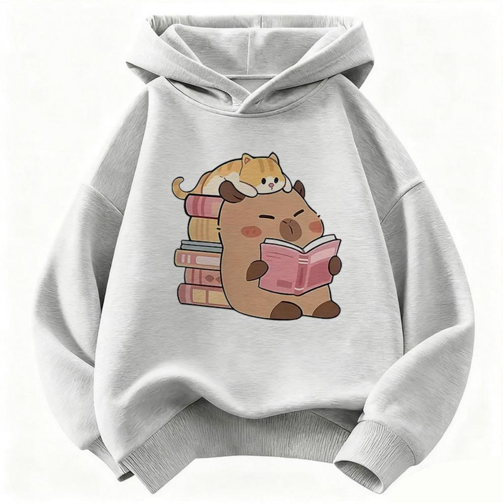 Felpa Carina con Gatto e Capibara che Leggono Libro con Cappuccio Felpa per Bambini con Cappuccio per Ragazzi Ragazze Primavera Felpa Casual