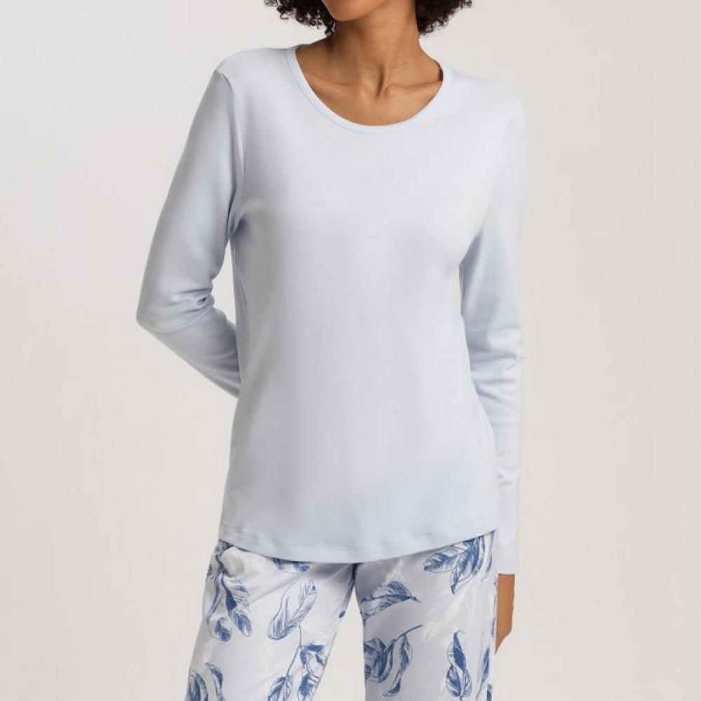 Hanro Long Sleeve Round T shirT 76491 Powder Blue powder blue/M