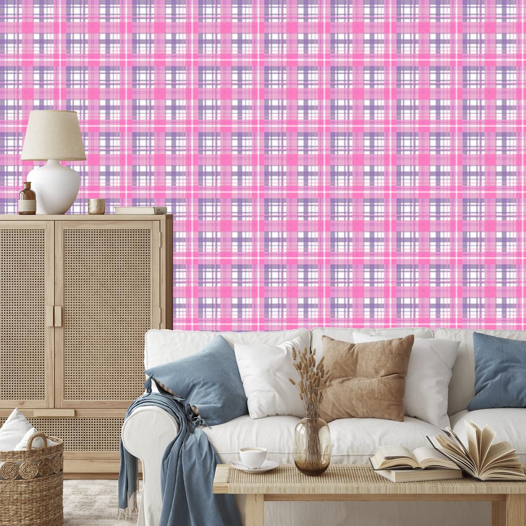 Pink Checkered Wallpaper Powder Pink and Purple for Living Room and Bedroom 50x1000