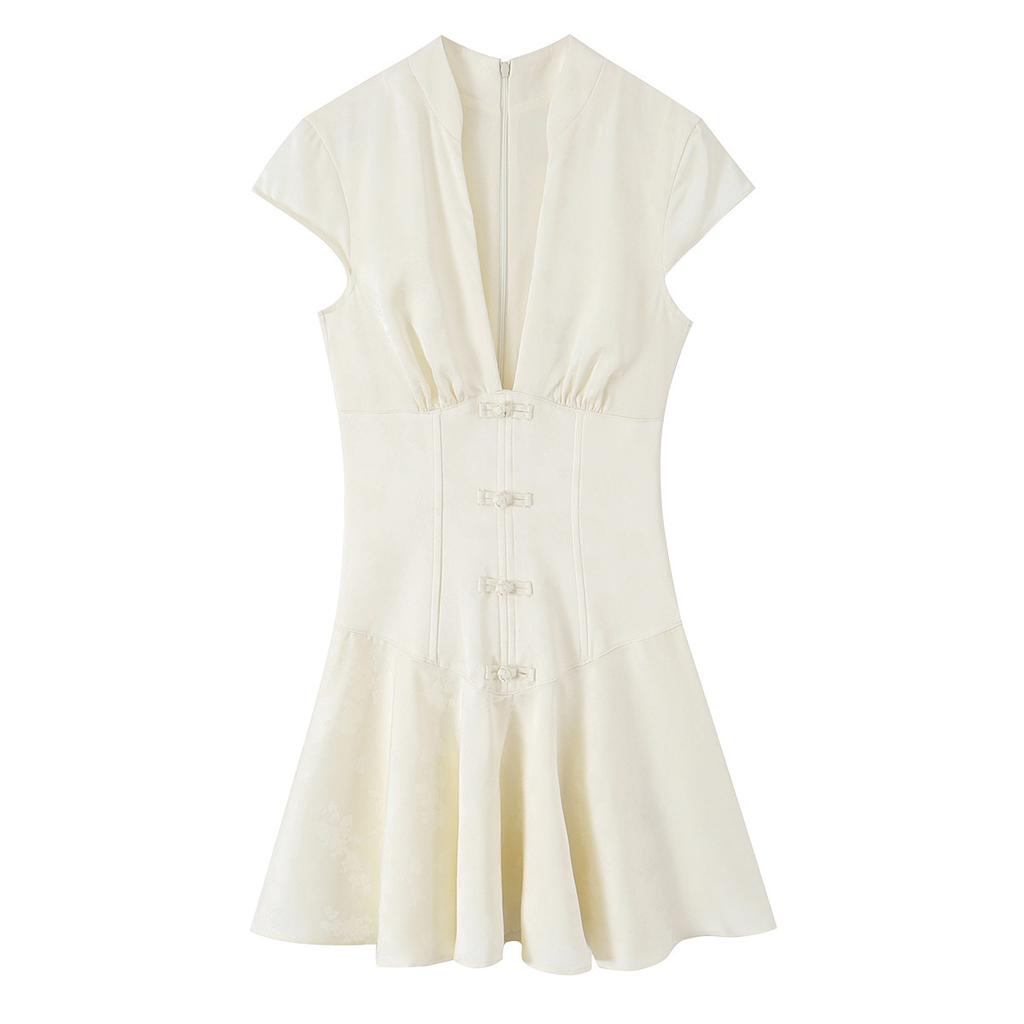 Summer European and American Women's Clothing Jacquard Silk Satin Texture Mini Dress