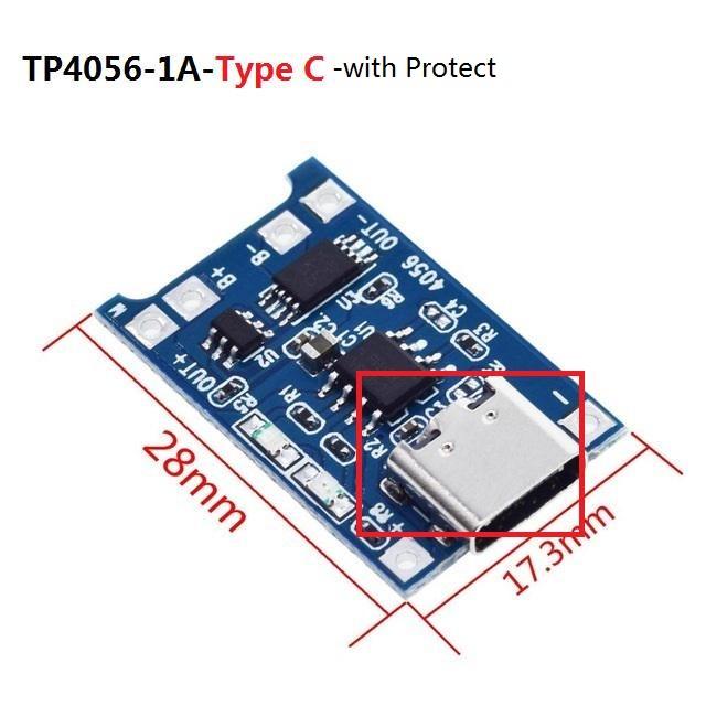 Typ-C / Micro USB 5V 1A 18650 TP4056 modulová deska modulu nabíječky lithiových baterií s duální ochranou 1A