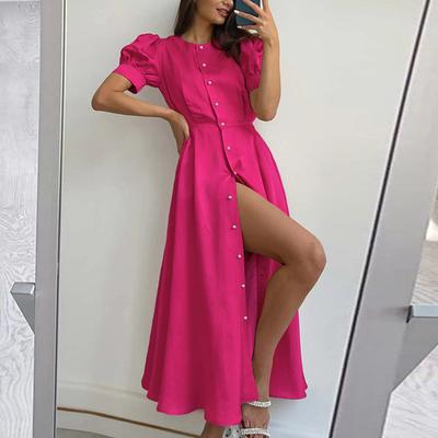 Women's Clothing Spring New Solid Color Temperament High Waist Shirt Sexy Split Dress