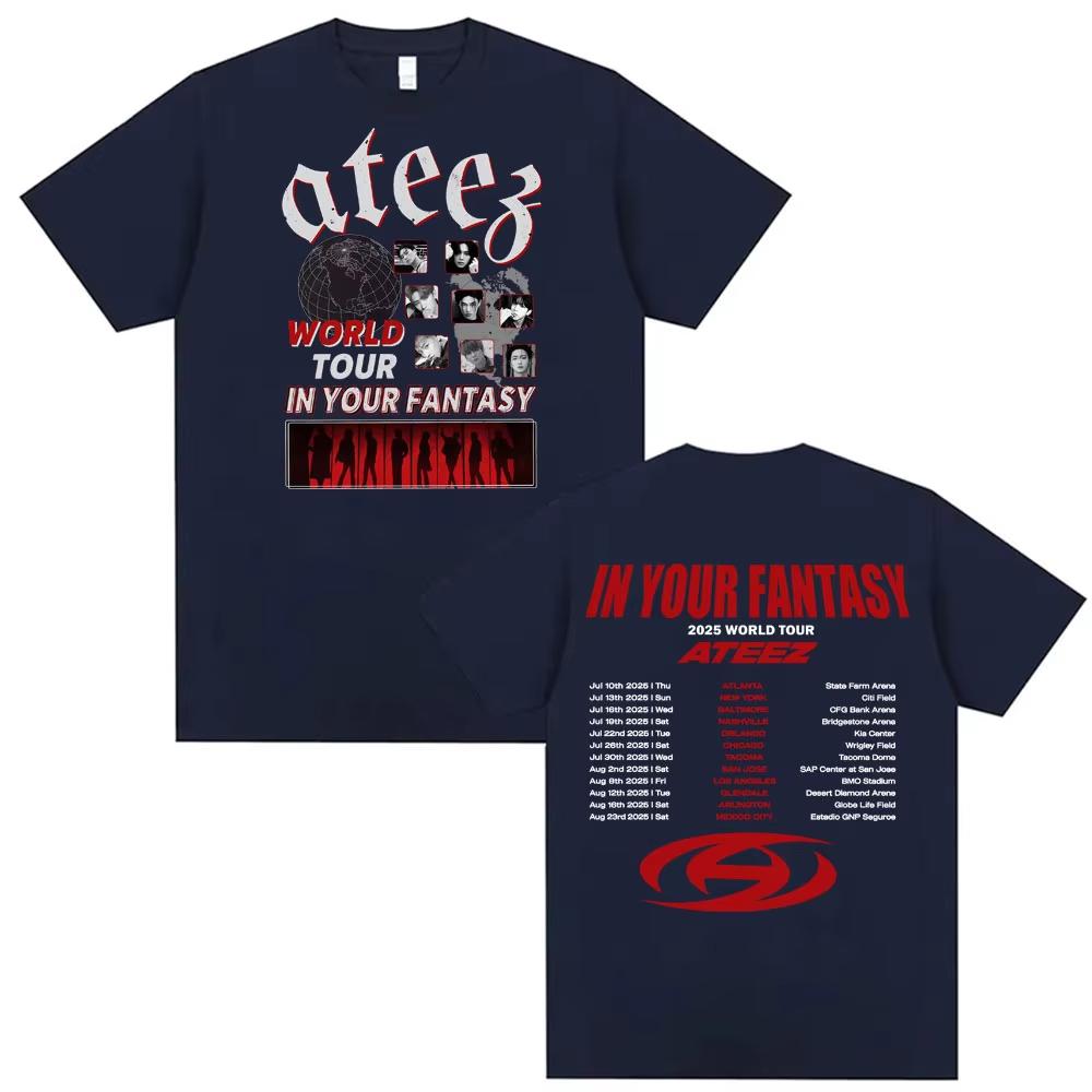 Kpop Ateez 2025 World Tour In Your Fantasy T Shirt Men's Women Clothing Korean Vintage Fashion T-shirts Casual Crewneck T-shirts