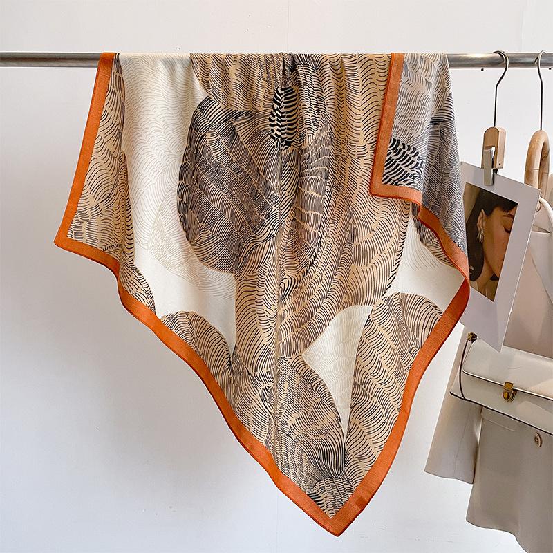 Spring high-end printing 90 square scarves silk scarves shawl design simple sunscreen fashion silk scarves warm outside 90cm