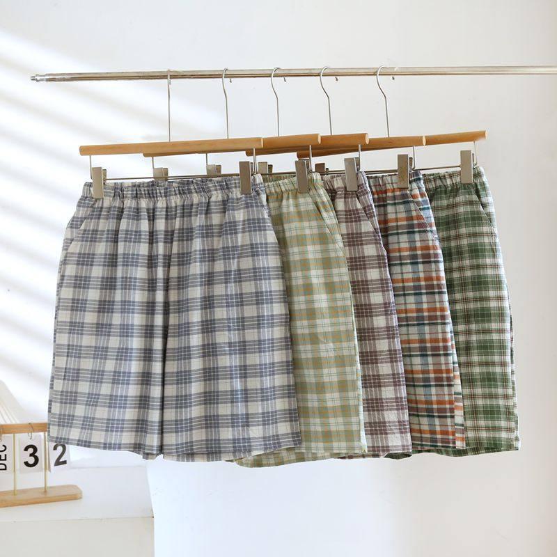 Men's Spring & Summer Cotton Plaid Pajama Shorts - Lightweight, Versatile for Home or Beach Wear.