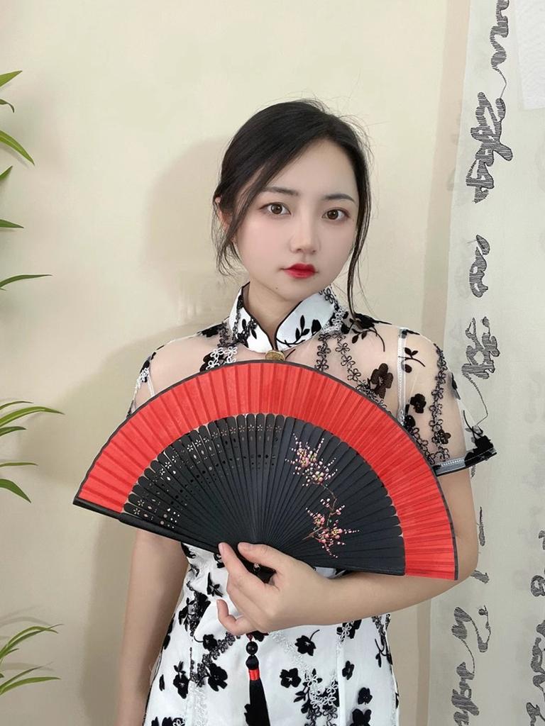 Elegant Chinese Bamboo Folding Fan 6 Inch Plain Blank Fan for Women Hanfu Qipao Vintage Handheld Fan Summer Cooling Oriental Fan