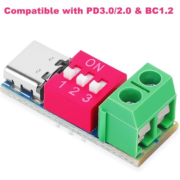 6 Pcs USB-C PD Trigger Board PD3.0/2.0 BC1.2 Fast Charging Protocols Adjustable Voltage 5V/9V/12V/15V/20V USB Type-C PD Trigger Module