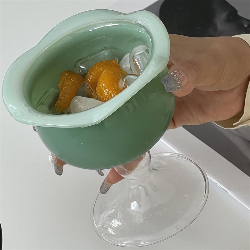 Colorful Creative Rose Tall Dessert Cup, Fresh and Cute, High Borosilicate Glass Candy Colored Ice Cream Bowl