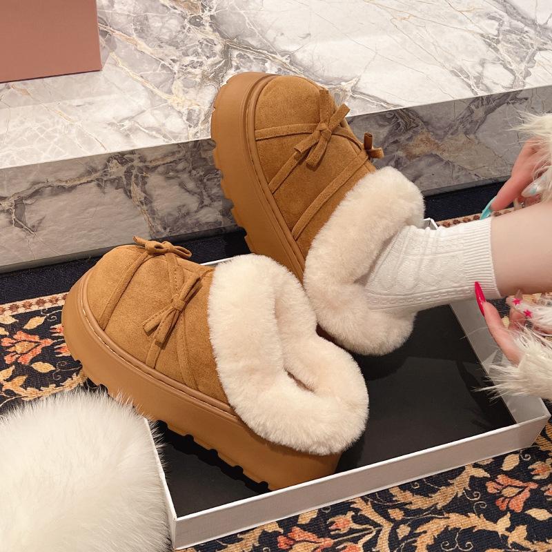 Women's Thick-soled Large Size Thickened Winter Warm Fur One Snow Boots Padded Lining Ankle Boots Non-slip Hiking Sports Cotton Slippers