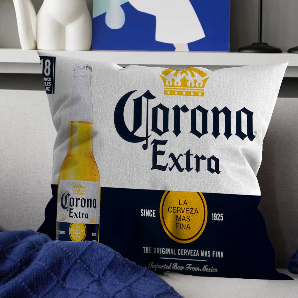 

C-Corona E-Extra Beer Logo Pillow Covers Cartoon Sofa Decorative Home Double-sided Printing Short Plush Cute Cushion Cover 12x12Inch