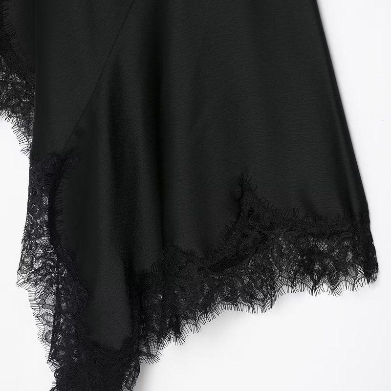 Kaslead New Women clothes Western Style Fashion Lace Silk Satin Texture Dress 5919201