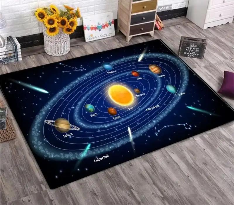 Solar System Rug – Planet Galaxy Design for Living Room & Kids Bedroom | Non-Slip Space Floor Mat Home Decor Carpet Starry Sky