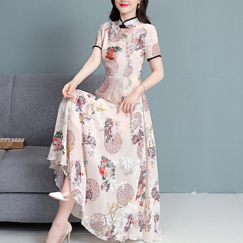Temperament New Age-reducing Ice Silk Skirt Summer New Women's Clothing Printed Dress Manufacturer Wholesale