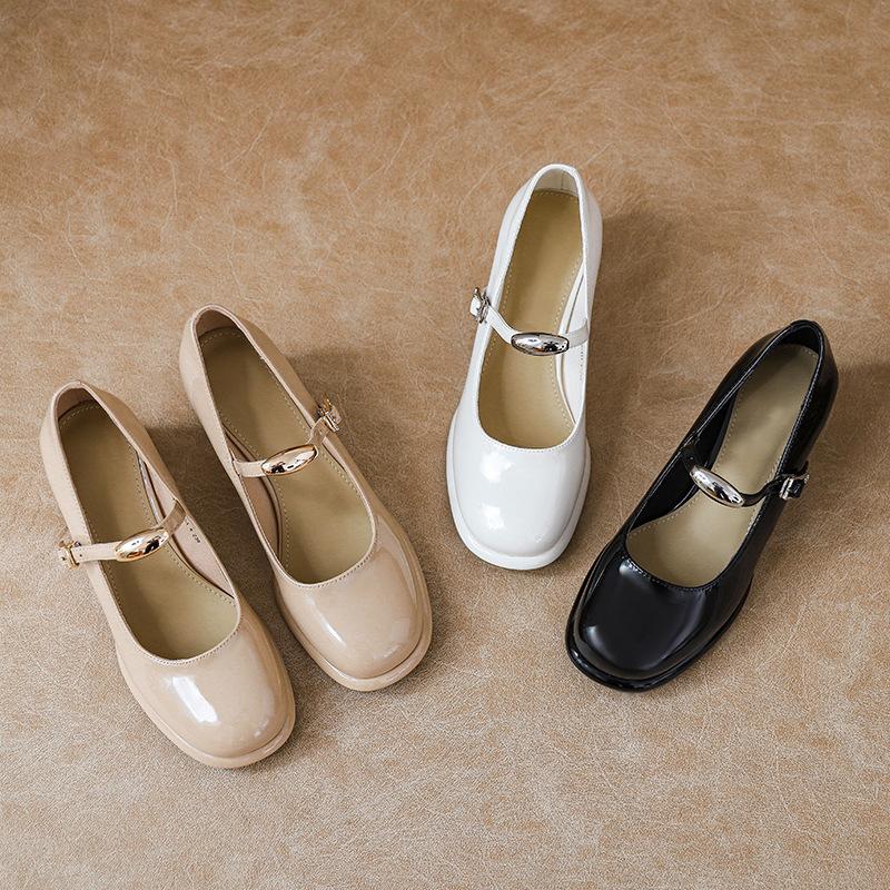 Coarse Heel Mary Jane Shoes Women's White High Heel Comfortable Not Tired Foot Shoes