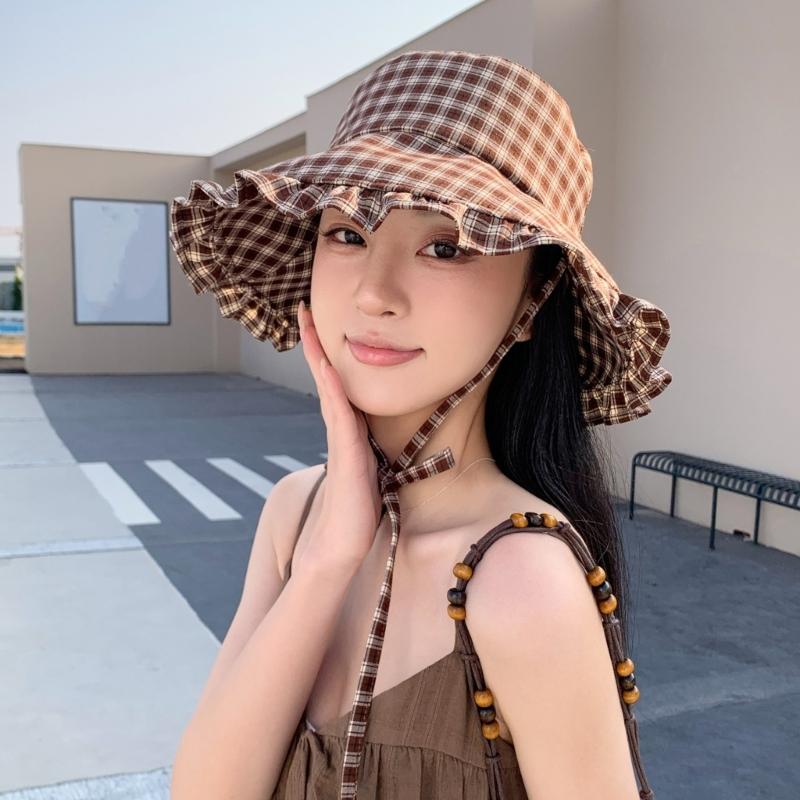 Stylish Unisex Wide Brims Sun Hat With Classical Checkered Pattern Fisherman Hat For Outdoor Activity And Daily Wear