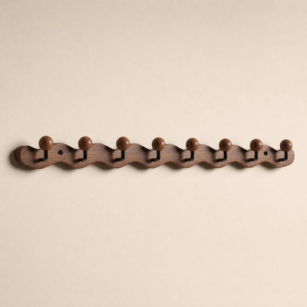 Rubber Wood Wall Coat Rack Compact Entryway Hanging Easy to Install