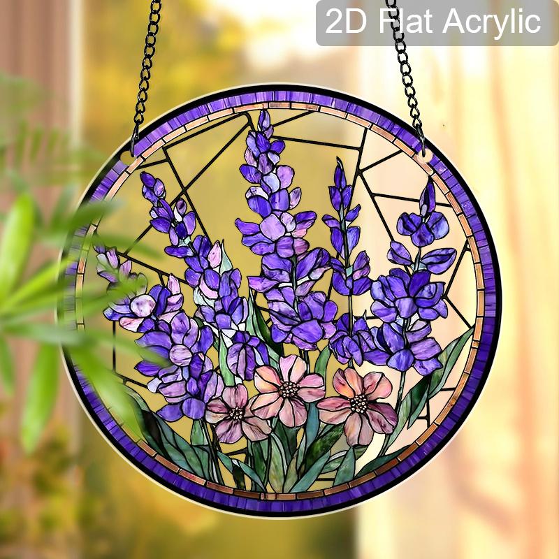Acrylic Lavender Flower Suncatcher Stained Glass Effect Window Hanging Ornament Floral Gift for Home