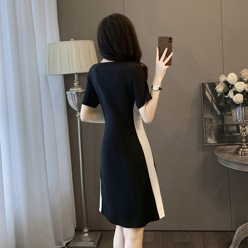 French Dress Waist Thin Splicing Summer Skirt New Design Sense Niche Black and White Temperament Color Matching Bottom Skirt