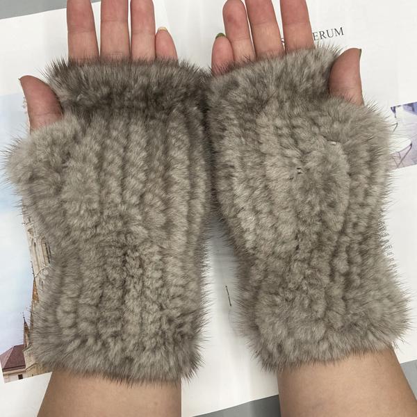 Winter Gloves for Women Natural Mink Fur Knitted Fingerless Solid Warm Elastic Gloves