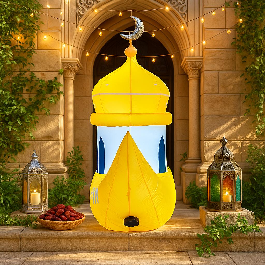5.2FT Inflatable Yellow Crescent Mosque Decor Islamic Holiday Yard Garden Lantern Themed Decor Ramadan Inflatable For Yard