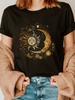 Face Sun Moon Fashion Letter Print T-Shirt, Short Sleeve Crew Neck Casual Top for Summer & Spring, Women'S Apparel