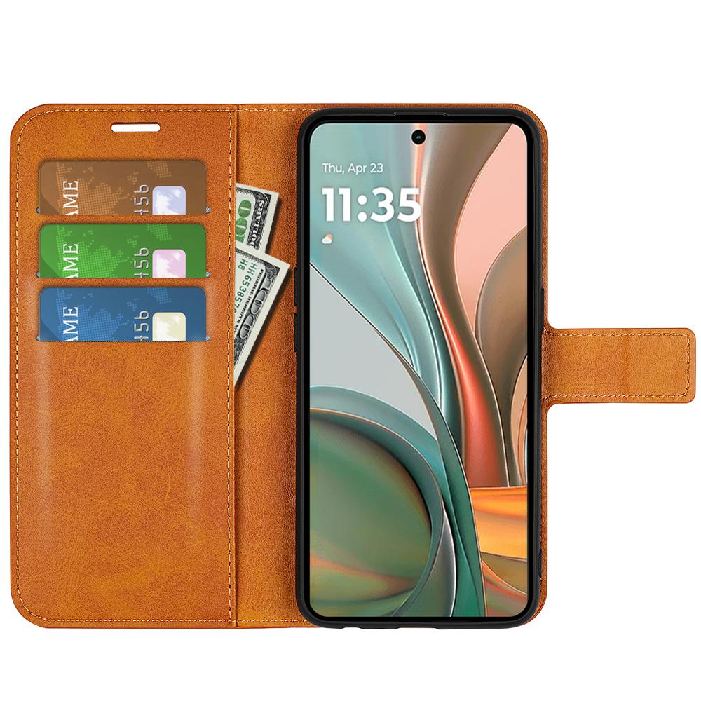 

For Motorola Moto G75 5G Stand Case Anti-Scratch Calf Texture Leather Phone Cover Brown