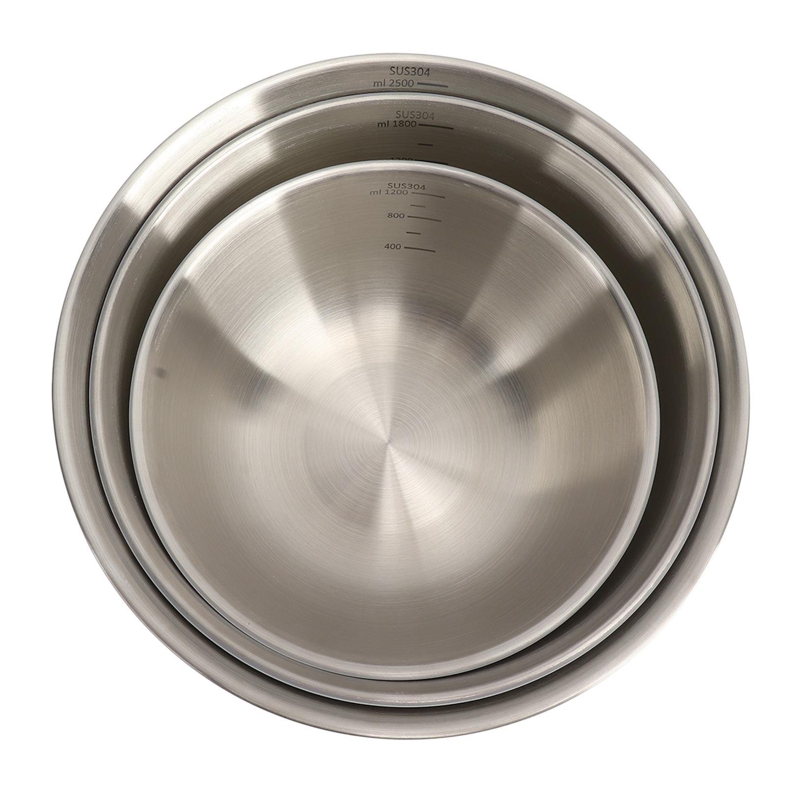 

3 PCS 304 Stainless Steel Mixing Bowl Home Kitchen Salad Basin Baking Knead Dough Egg Bowl with Scale Creamy White L