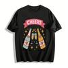 Cheers To The New Year Cute Cartoon Wine Bottle Print Top Pure Cotton T-shirt