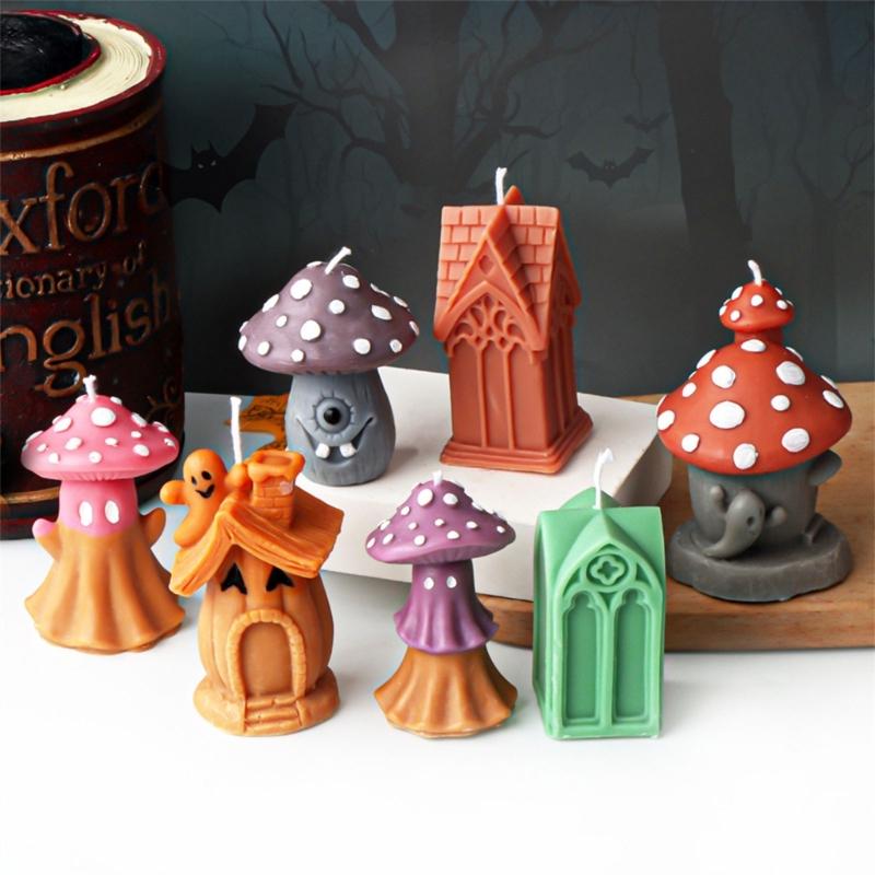 Halloween Silicone Moulds Mushroom House Candle Molds Scented Candle Molds Craft Supplies for Halloween Decorations