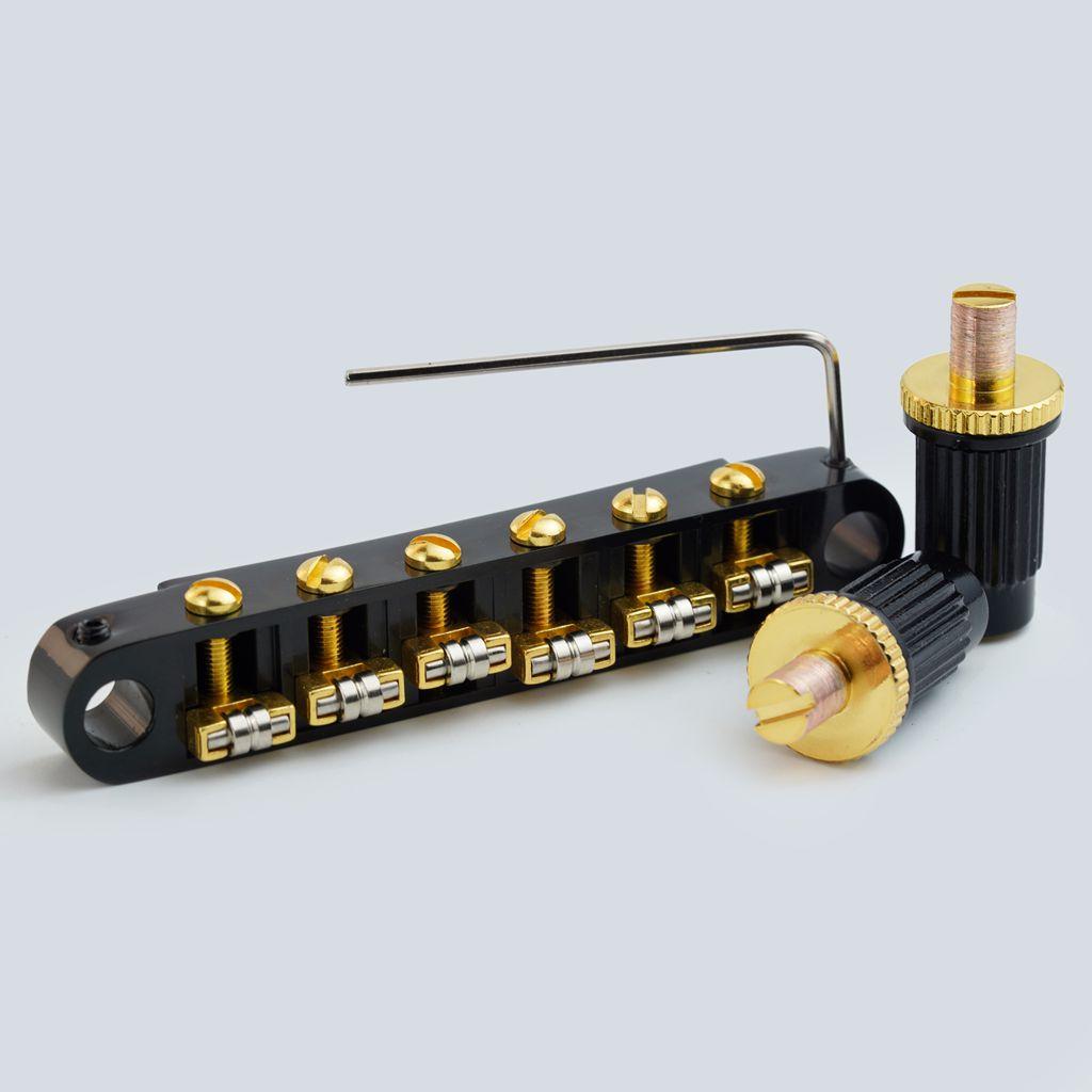 Guyker Tune O Matic Roller Steg Gitarrenbrücke Schwarz Gold Farbe Für Lp Sg Gitarren