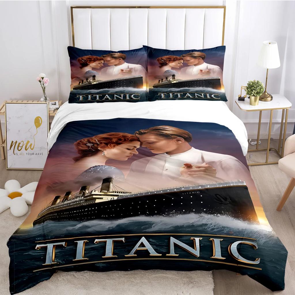 Titanic Romantic Love Duvet Cover Comforter Bedding Set Soft Quilt Cover and Pillowcases for Teens Boy Single/Double/Queen/King