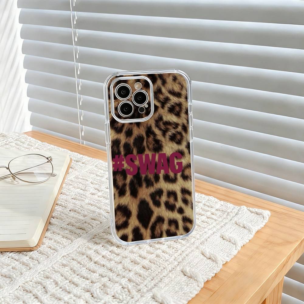 l-Leopard Print s-SWAG Phone Case For iPhone17,16,15,14,13,12,11 Plus,Pro Max Soft Transparent Cover iPhone14ProMax