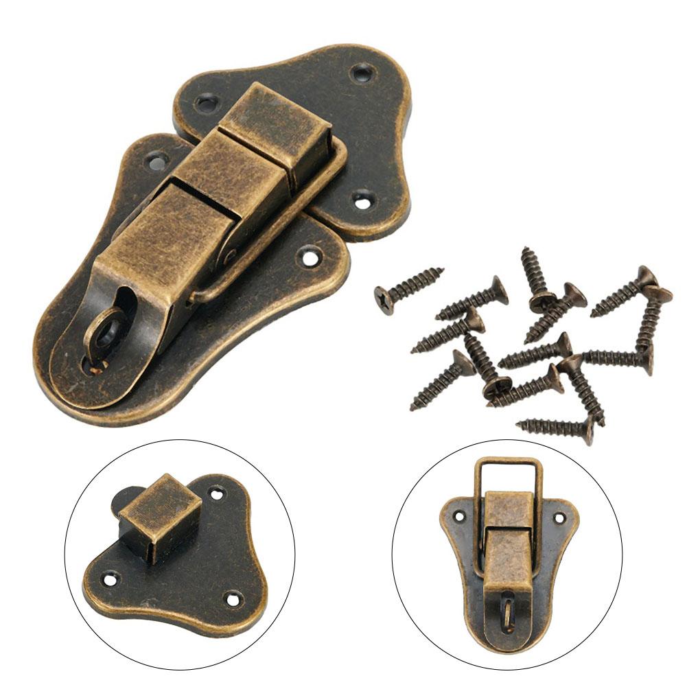 1*Box Lock Latch 95 * 52mm Antique Style Bronze Jewelry Tool Box Cabinet Drawer Lock Latch Toggle + Screws Practical