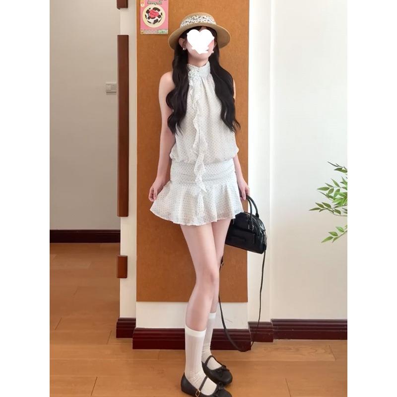 French High-end Vacation Style Polka Dot Dress, Children Wear a Small Neck Skirt When They Go Out On May Day In Summer