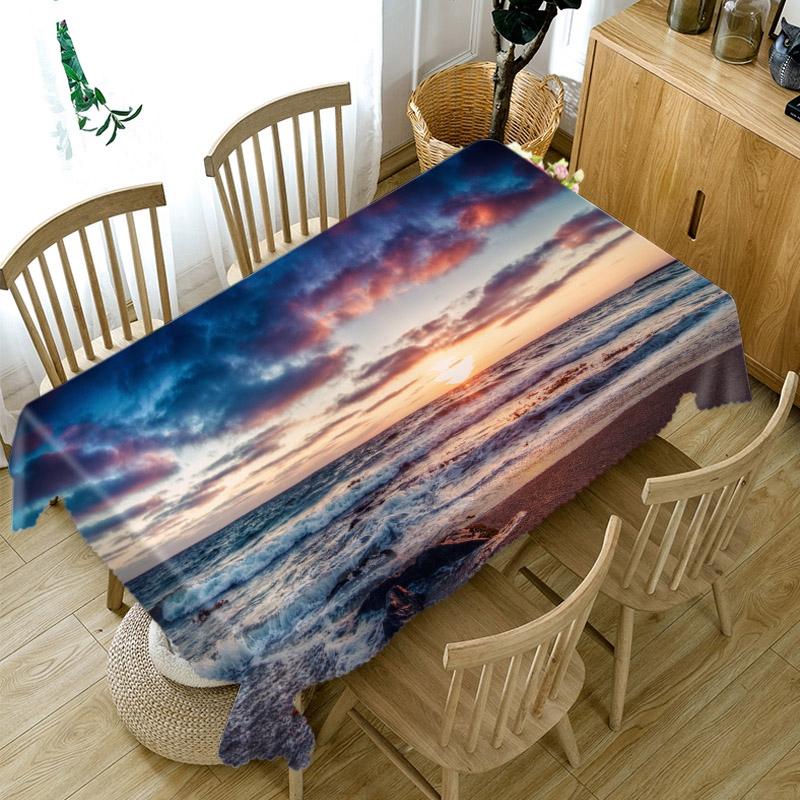 Wellen Strand Sonnenuntergang Druck Verdickt Baumwolle Tischdecke Für Hochzeit Picknick Party Rechteckig Rund Tischabdeckung