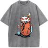 Cup and Octopus Printed Men's Short-Sleeved T-shirt Grams Of High-Quality Washed Old Tshirt Unisex Breathable Casual Tees