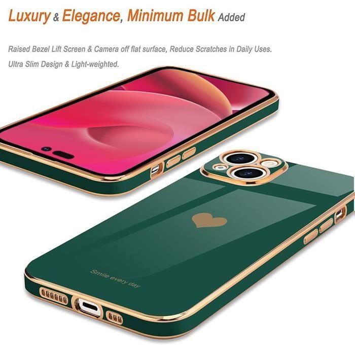 Skyddsskal - E.F.CONNECTION - för iPhone 14 - Midnattsgrön - Hjärtmönster - Stöttåligt - Slim