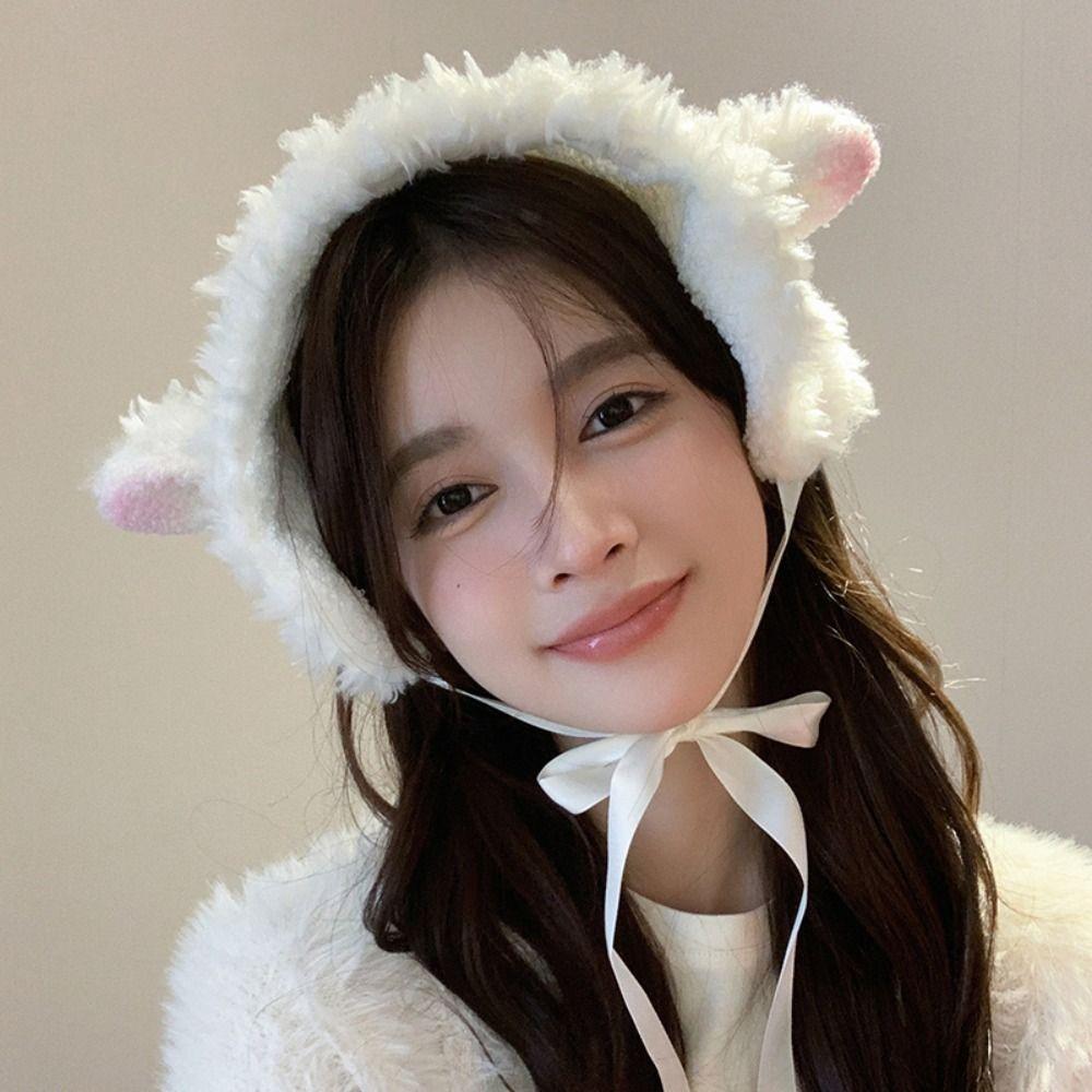 Tie Straps JK Lolita Earflap Japanese Winter Ear Cover Handmade Y2k Plush Earmuffs Girl