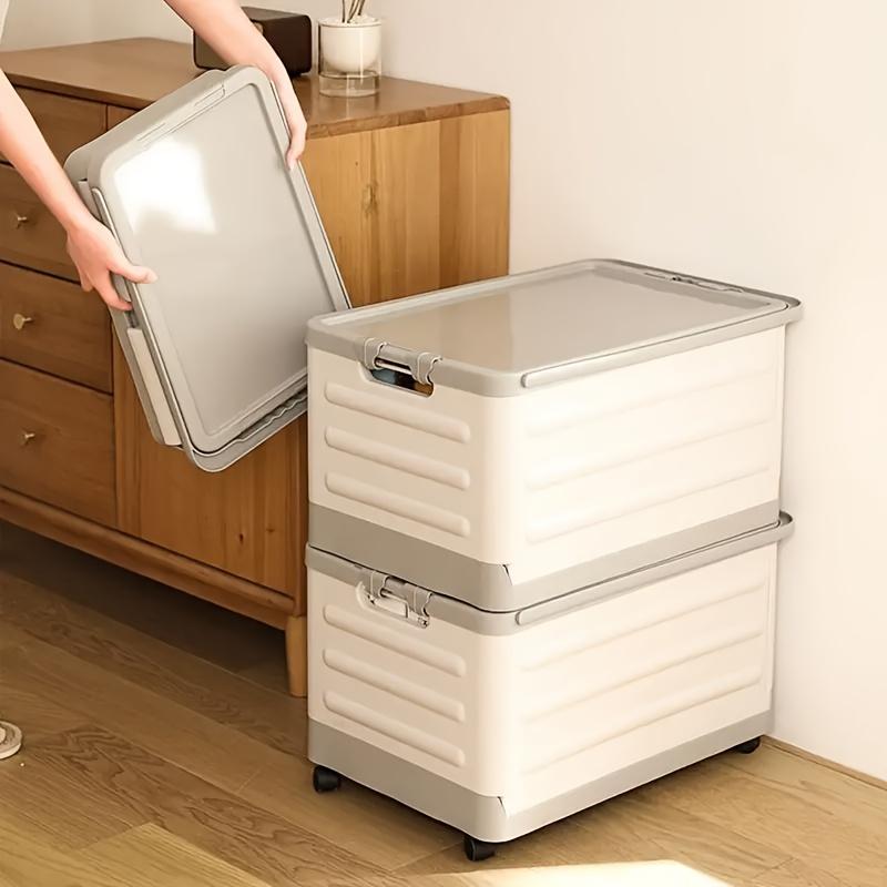 1 coș de depozitare pliabil cu capac, organizator diverse, cutie de depozitare de uz casnic pentru frigider, baie, dormitor, picnic