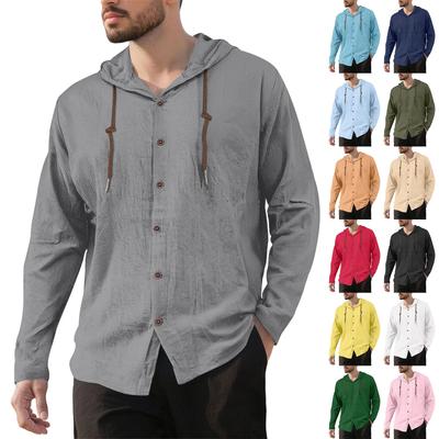 Men's Casual Hooded Long Sleeve Shirt Button Down Lightweight Breathable Loose Fit Oversized Cotton Shirt for Outdoor Sports
