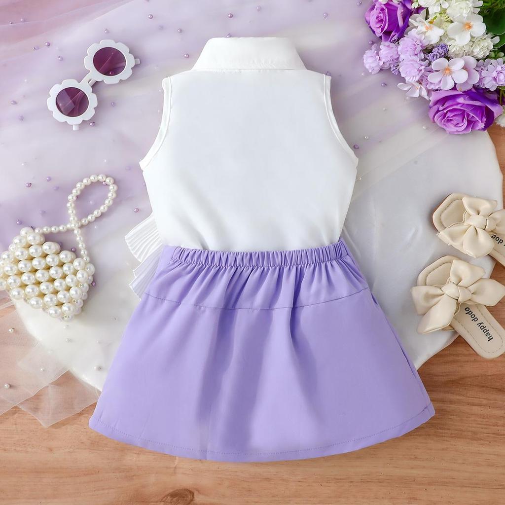 Baby Girls Sleeveless Collared Dress with Pleated Ruffle Accent, Stylish Party Outfit