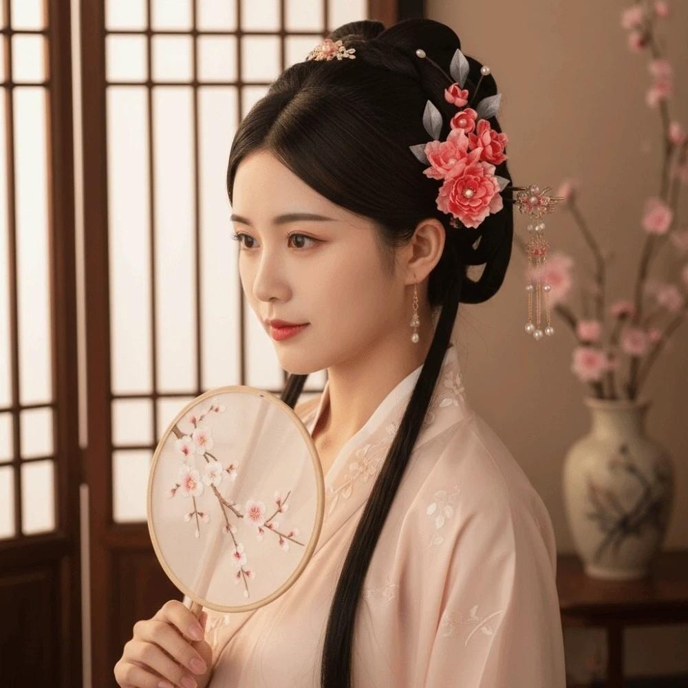 Beautiful Chinese Ancient Hairpins Beads Exquisite Fairy Side Clips Hanfu Flower Hair Clips  Girls