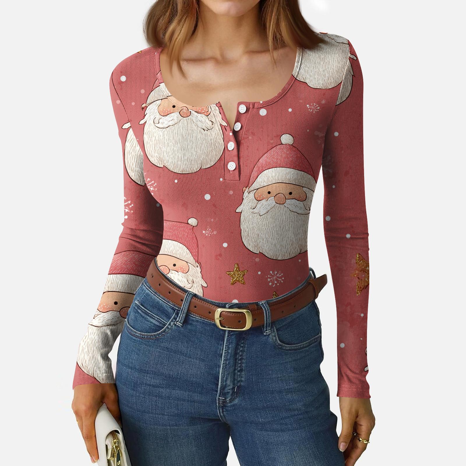 

Женский повседневный модный топ с длинными рукавами на пуговицах и рождественским принтом XL арбуз красный