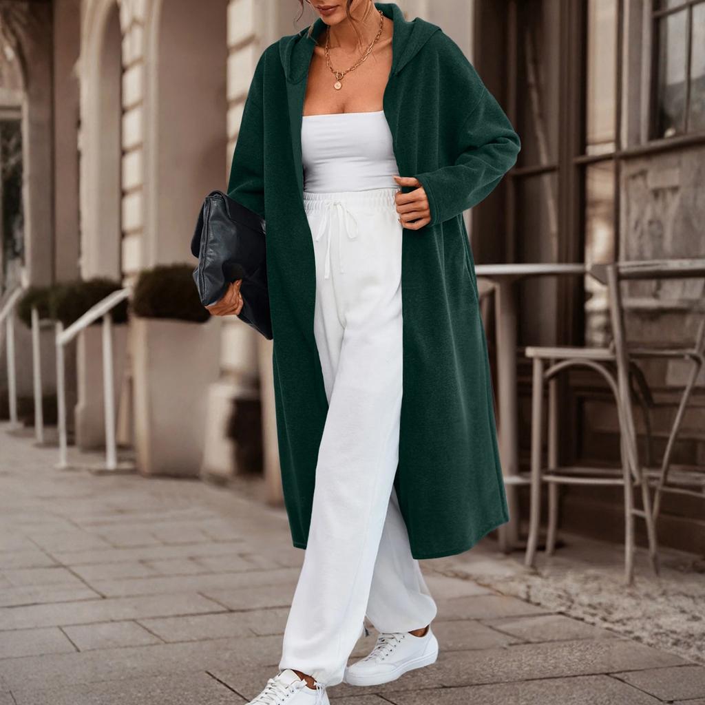 Women's Fashionable Casual Long Cardigan With Long Sleeves In Solid Color